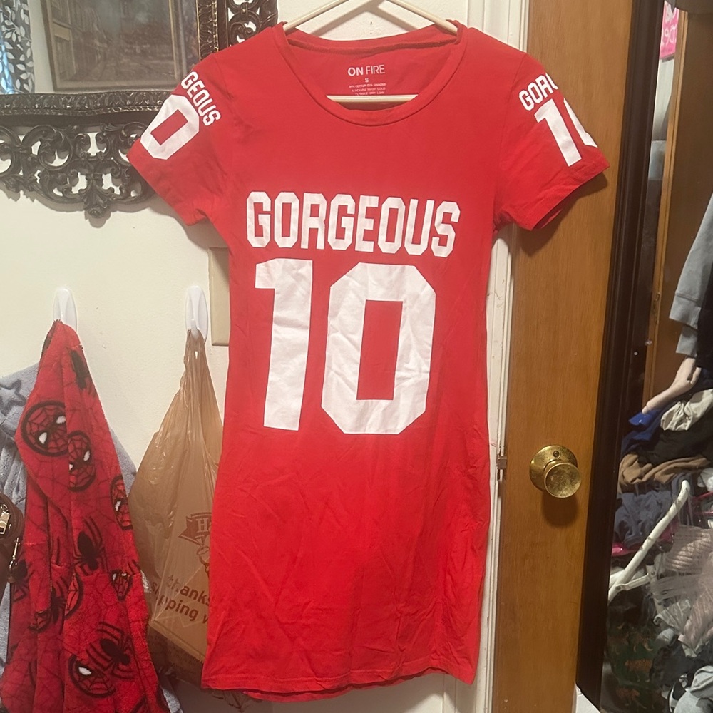 On Fire Red 'Gorgeous 10' Short Sleeve Dress